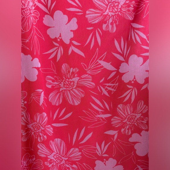 Pink Mesh Midi Skirt w/ Hawaiian Floral Print - Picture 4 of 5
